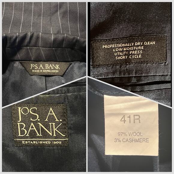 Jos A Bank Mens 41R 36x33 Navy Blue Stripe Wool Cashmere Suit Jacket Pants Set - Picture 16 of 16